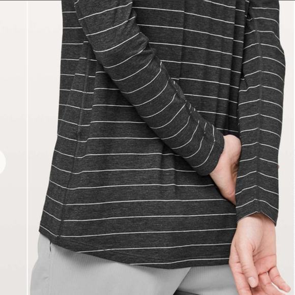 Lululemon Emerald Long Sleeve Short Serve Stripe Heathered Black White Size 12df - Picture 7 of 8